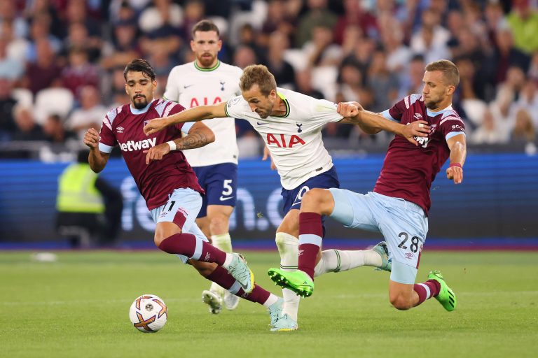 Tomas-Soucek-of-West-Ham-tackles-Tottenhams-Harry-Kane