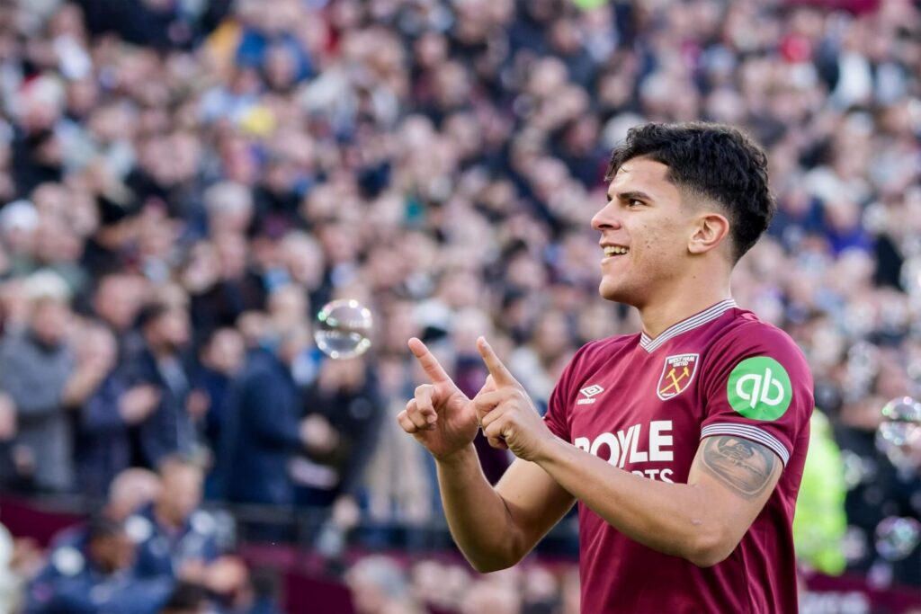Mateus Fernandes during his West Ham spell before completing an £85m transfer to Tottenham Hotspur