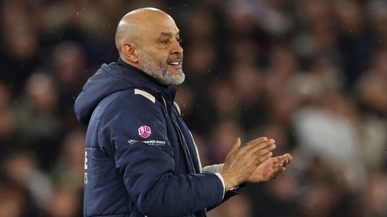 Nuno Espirito Santo during a West Ham United match as he prepares the squad for pre-season