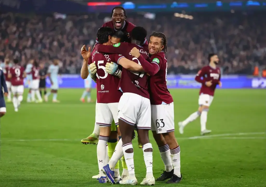 West Ham United players during a Championship match