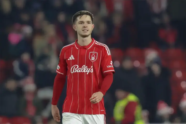 James McAtee playing for Nottingham Forest