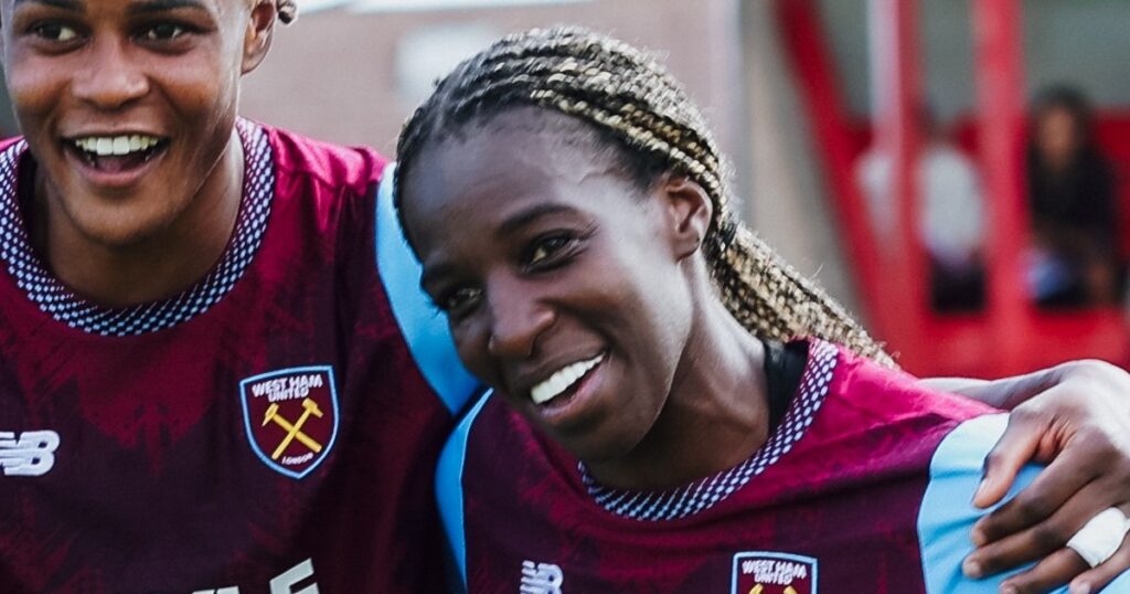 Kelly Gago celebrates scoring for West Ham Women against London City Lionesses